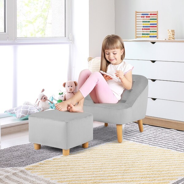 Kids Sofa Chair with Ottoman Toddler Velvet Upholstered Couch Grey Pink On Sale Bed Bath Beyond 37579881